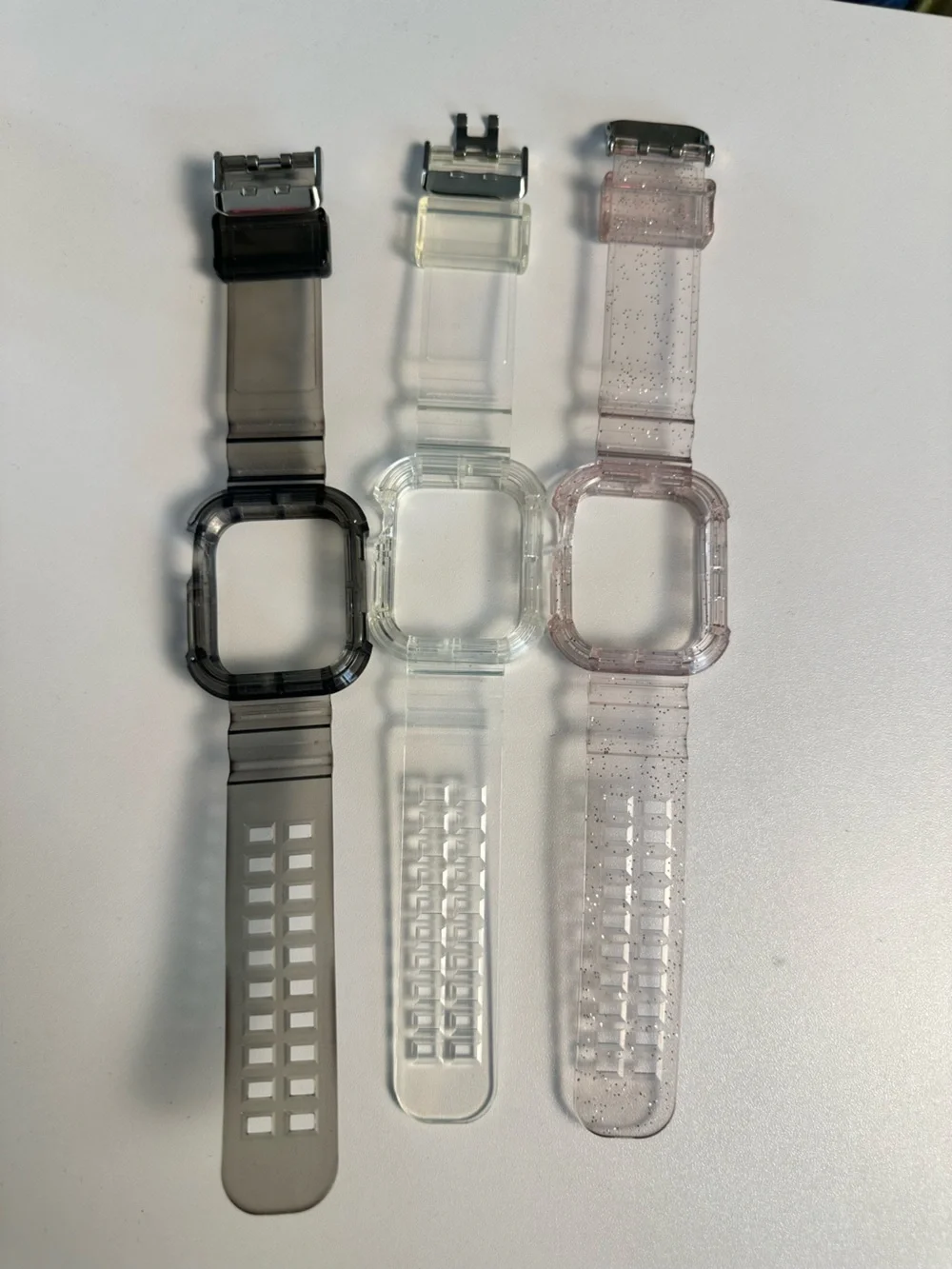 Set of 3 Apple Watch Series 7 45MM Straps in Clear, Clear Black, Pink Sparkle